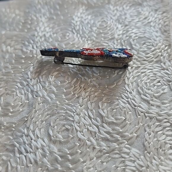 VINTAGE Micromosaic guitar brooch pin Italian Mid Century - Picture 10 of 11
